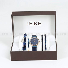 IEKE 88046 Classic Royal Blue Mesh Stainless Steel Analog Watch For Women - RoseGold & Royal Blue