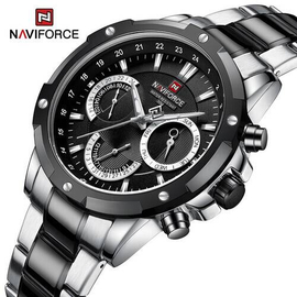 Naviforce NF9196 Silver And Black Two-Tone Stainless Steel Chronograph Watch For Men - Black & Silver, 13 image