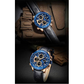 Naviforce NF9197L Navy Blue PU Leather Dual Time Watch For Men - RoseGold & Navy Blue, 12 image