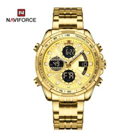 Naviforce NF9197 Golden Stainless Steel Dual Time Watch For Men - Golden
