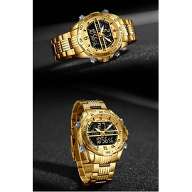 Naviforce NF9195 Golden Stainless Steel Dual Time Watch For Men - Golden, 3 image
