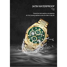 Naviforce NF8021 Golden Stainless Steel Chronograph Watch For Men - Green & Golden, 9 image