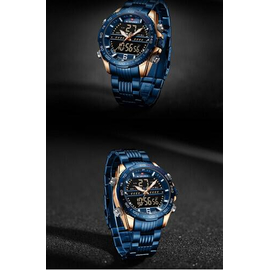Naviforce NF9195 Royal Blue Stainless Steel Dual Time Watch For Men - RoseGold & Royal Blue, 14 image