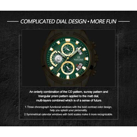 Naviforce NF8021 Golden Stainless Steel Chronograph Watch For Men - Green & Golden, 12 image