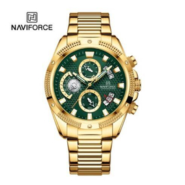 Naviforce NF8021 Golden Stainless Steel Chronograph Watch For Men - Green & Golden
