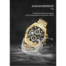 Naviforce NF8021 Golden Stainless Steel Chronograph Watch For Men - Black & Golden, 9 image