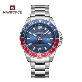 Naviforce NF9192 Silver Stainless Steel Analog Watch For Men - Royal Blue & Silver