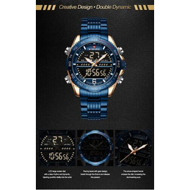 Naviforce NF9195 Royal Blue Stainless Steel Dual Time Watch For Men - RoseGold & Royal Blue, 5 image
