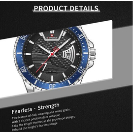 Naviforce NF9191 Silver Stainless Steel Analog Watch For Men - Royal Blue & Silver, 10 image