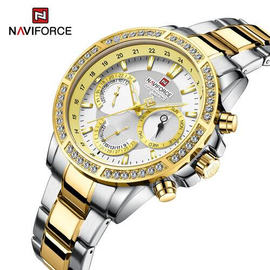 Naviforce NF9196D Silver And Golden Two-Tone Stainless Steel Chronograph Watch For Men - Golden & Silver, 3 image