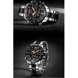Naviforce NF9195 Silver And Black Stainless Steel Dual Time Watch For Men - Black & Silver, 3 image