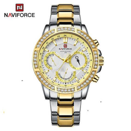 Naviforce NF9196D Silver And Golden Two-Tone Stainless Steel Chronograph Watch For Men - Golden & Silver