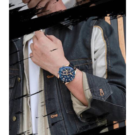 Naviforce NF8019L Navy Blue PU Leather Chronograph Watch For Men - RoseGold & Navy Blue, 3 image