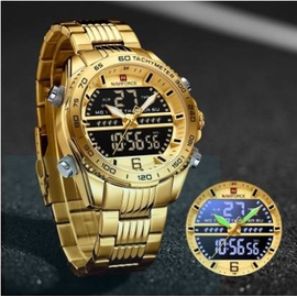 Naviforce NF9195 Golden Stainless Steel Dual Time Watch For Men - Golden, 5 image