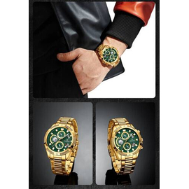 Naviforce NF8021 Golden Stainless Steel Chronograph Watch For Men - Green & Golden, 6 image