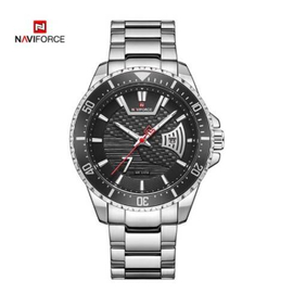 Naviforce NF9191 Silver Stainless Steel Analog Watch For Men - Black & Silver