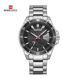 Naviforce NF9191 Silver Stainless Steel Analog Watch For Men - Black & Silver