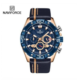 Naviforce NF8019L Navy Blue PU Leather Chronograph Watch For Men - RoseGold & Navy Blue