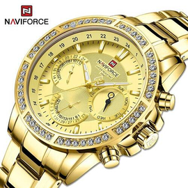 Naviforce NF9196D Golden Stainless Steel Chronograph Watch For Men - Golden, 3 image