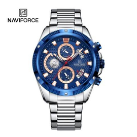 Naviforce NF8021 Silver Stainless Steel Chronograph Watch For Men - Royal Blue & Silver
