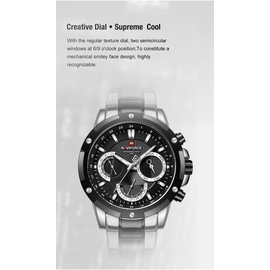 Naviforce NF9196 Silver And Black Two-Tone Stainless Steel Chronograph Watch For Men - Black & Silver, 14 image