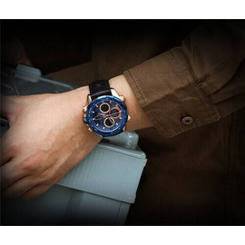 Naviforce NF9197L Navy Blue PU Leather Dual Time Watch For Men - RoseGold & Navy Blue, 6 image