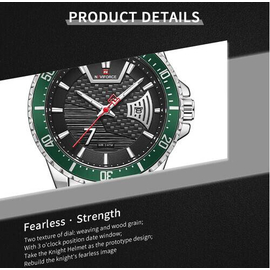 Naviforce NF9191 Silver Stainless Steel Analog Watch For Men - Green & Silver, 12 image