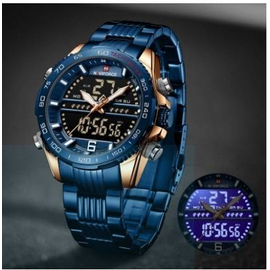 Naviforce NF9195 Royal Blue Stainless Steel Dual Time Watch For Men - RoseGold & Royal Blue, 18 image