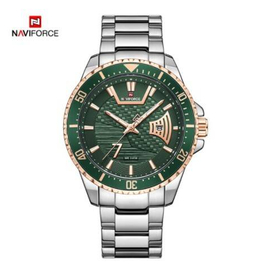 Naviforce NF9191 Silver Stainless Steel Analog Watch For Men - Green & RoseGold