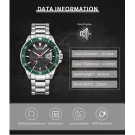 Naviforce NF9191 Silver Stainless Steel Analog Watch For Men - Green & Silver, 4 image