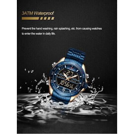 Naviforce NF9195 Royal Blue Stainless Steel Dual Time Watch For Men - RoseGold & Royal Blue, 16 image