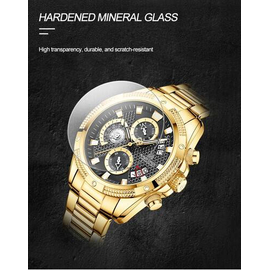 Naviforce NF8021 Golden Stainless Steel Chronograph Watch For Men - Black & Golden, 10 image