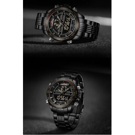 Naviforce NF9195 Black Stainless Steel Dual Time Watch For Men - Black, 6 image