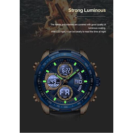 Naviforce NF9197L Navy Blue PU Leather Dual Time Watch For Men - RoseGold & Navy Blue, 13 image