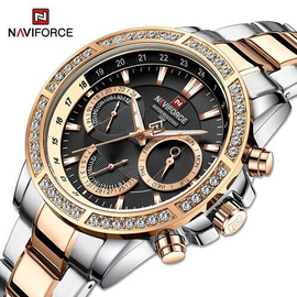 Naviforce NF9196D Silver And RoseGold Two-Tone Stainless Steel Chronograph Watch For Men - Black & RoseGold, 17 image