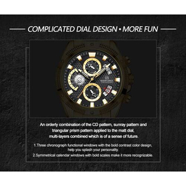 Naviforce NF8021 Golden Stainless Steel Chronograph Watch For Men - Black & Golden, 12 image
