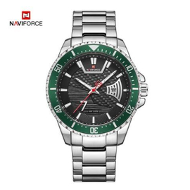 Naviforce NF9191 Silver Stainless Steel Analog Watch For Men - Green & Silver