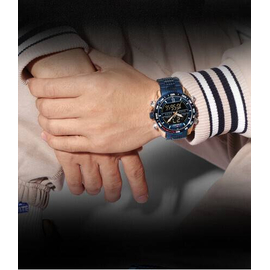 Naviforce NF9195 Royal Blue Stainless Steel Dual Time Watch For Men - RoseGold & Royal Blue, 7 image