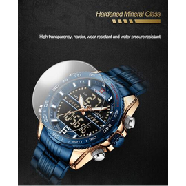 Naviforce NF9195 Royal Blue Stainless Steel Dual Time Watch For Men - RoseGold & Royal Blue, 11 image