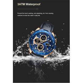 Naviforce NF9197L Navy Blue PU Leather Dual Time Watch For Men - RoseGold & Navy Blue, 11 image