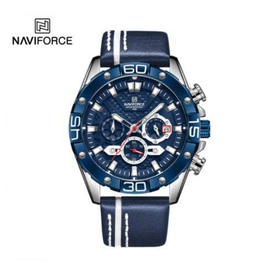 Naviforce NF8019L Navy Blue PU Leather Chronograph Watch For Men - Silver & Navy Blue