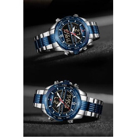 Naviforce NF9195 Silver And Royal Blue Stainless Steel Dual Time Watch For Men - Royal Blue & Silver, 15 image