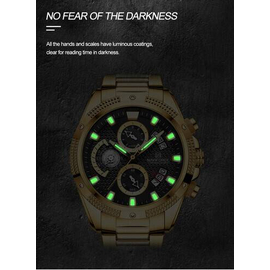 Naviforce NF8021 Golden Stainless Steel Chronograph Watch For Men - Black & Golden, 7 image