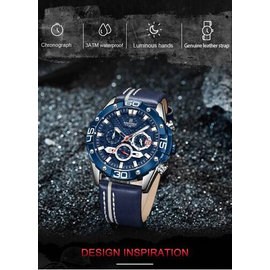 Naviforce NF8019L Navy Blue PU Leather Chronograph Watch For Men - Silver & Navy Blue, 3 image