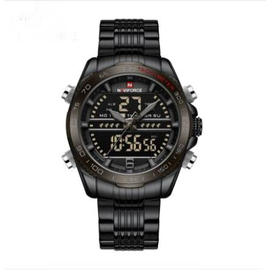 Naviforce NF9195 Black Stainless Steel Dual Time Watch For Men - Black