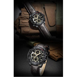 Naviforce NF9197L Chocolate PU Leather Dual Time Watch For Men - Black & Chocolate, 13 image