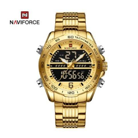 Naviforce NF9195 Golden Stainless Steel Dual Time Watch For Men - Golden