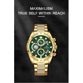 Naviforce NF8021 Golden Stainless Steel Chronograph Watch For Men - Green & Golden, 3 image