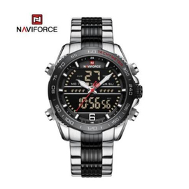 Naviforce NF9195 Silver And Black Stainless Steel Dual Time Watch For Men - Black & Silver, 5 image