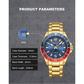 Naviforce NF9192 Golden Stainless Steel Analog Watch For Men - Royal Blue & Golden, 4 image